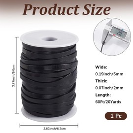 CALFOVERA 18.28M Genuine Leather Flat Cord String for Jewelry Making 5MM Black Real Leather Thin Strap Strip Lace Cording Rope Braiding Strip Thread for Crafting Necklace Bracelets Belts DIY Projects