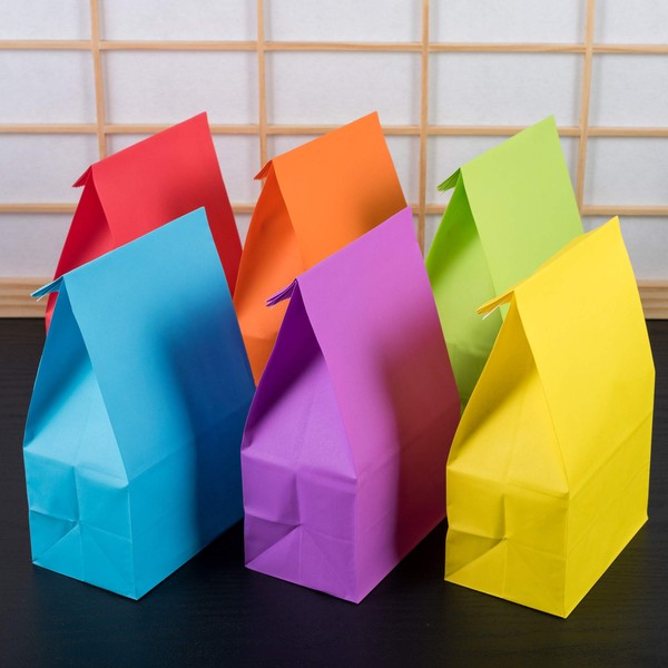 30 Pieces Kraft Paper Treat Bags Party Favor Bags Assorted Colors (Rainbow Without Handle)