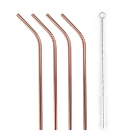 REQUISITE NEEDS 4 x Reusable Colourful Drinking Bent Metal Straw (Rose Gold)