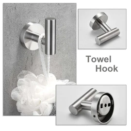 ProChosen 4 Pack Towel Hooks, Wall Coat Hook Bathroom Matte Sliver Robe Hook SUS 304 Stainless Steel Heavy Duty Door Hanger Clothes Cabinet Closet Sponges Hook Shower Robe Hand Hooks for Bathroom
