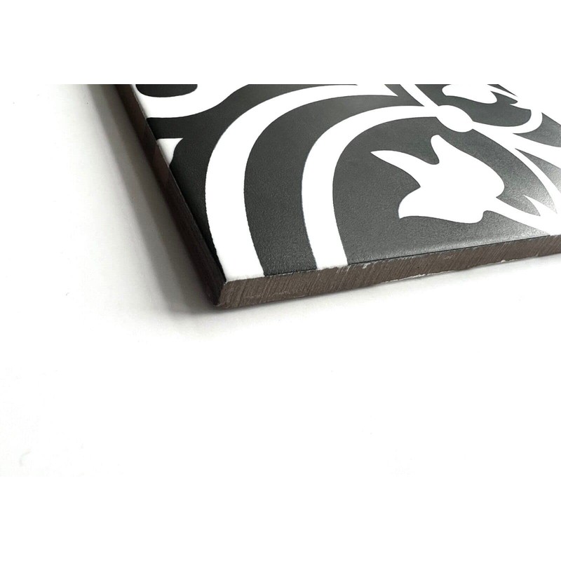 8 x 8 Flora Black White Reverso Porcelain Pattern Modern