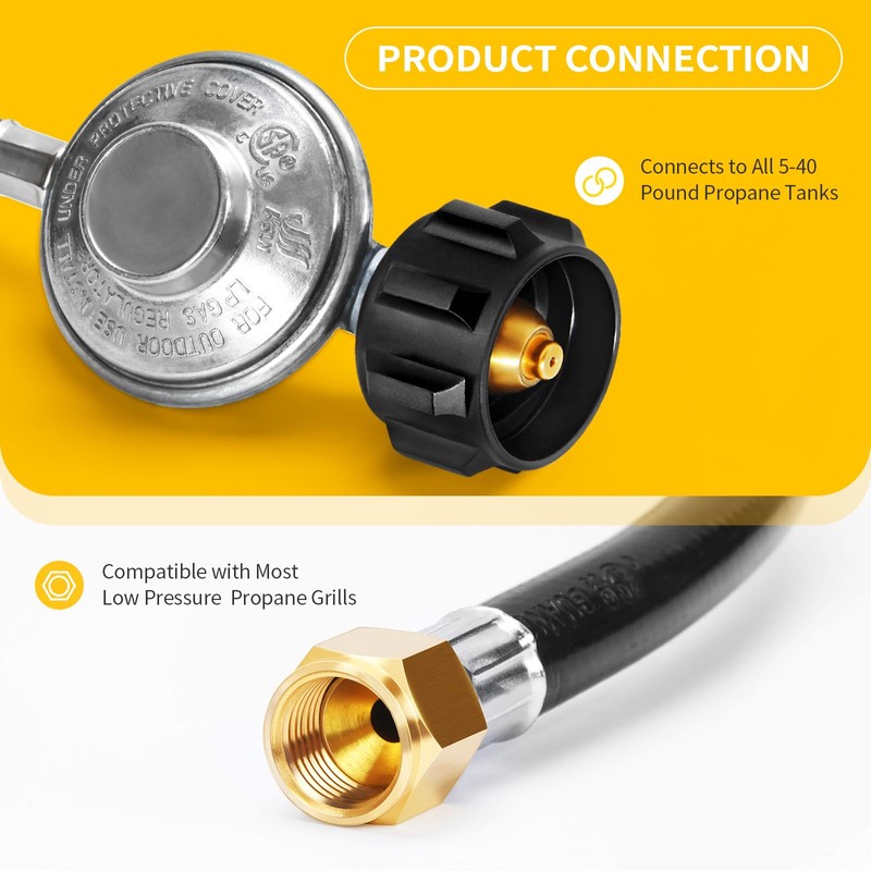 GasSaf 3FT Propane Regulator with Hose, Low Pressure Propane Gas