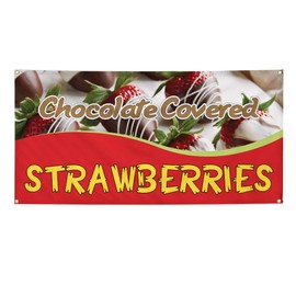 Vinyl Banner Multiple Sizes Chocolate Covered Strawberries D Food & Beverage Other Desserts Outdoor Weatherproof Industrial Yard Signs Red 4 Grommets 16x40Inches