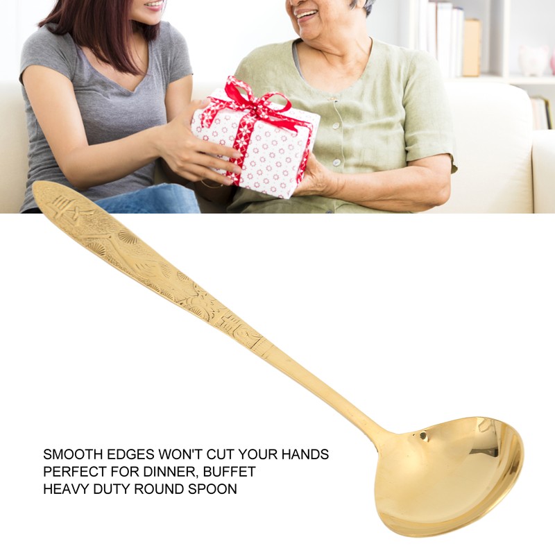 Serving Spoon Mirror Polished Brass Glossy Edges Heavy Duty Round