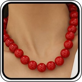 Gargantilla grande con abalorio rojas para mujer, clásico de perlas negras, collares de abalorio, collares gruesos, ajustables, bolas grandes, accesorios de moda