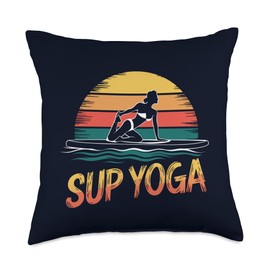 SUP Yoga Funny StandUp Paddleboard Yoga Retro Sunset Throw Pillow
