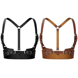 Hicarer 2 Pcs Women Leather Waist Belt Leather Harness for Women Fashion Body Chain Adjustable Waist Belt for Party Cosplay(X Large,Classic Style)
