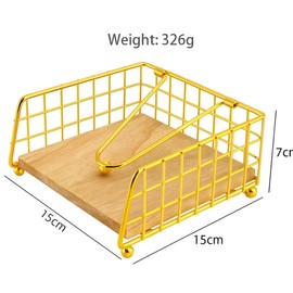 Metal Napkin Holder with Wood Base – Modern Freestanding Paper Napkin Dispenser for Dining Table, Kitchen, Restaurant, or Cafe Use