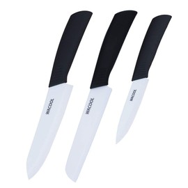 WACOOL Ceramic Knife Set 3-Piece (Includes 6-inch Chef's Knife, 5-inch Utility Knife and 4-inch Fruit Paring Knife), with 3 Knife Sheaths for Each Blade (Black Hand)