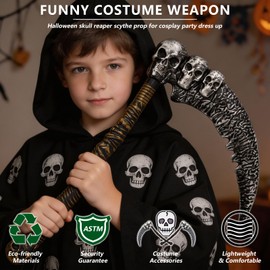 Dronside 2 Pcs Short-Handled Grim Reaper Scythe Toys, Plastic Skull Reaper's Scythe Prop for Kids and Adult, Halloween Party Costume Toy Brithday Gifts