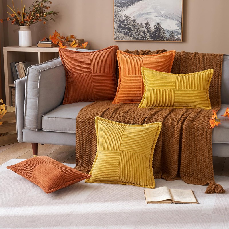 MIULEE Corduroy Cushion Covers Pack of 2 Decorative Modern Patchwork