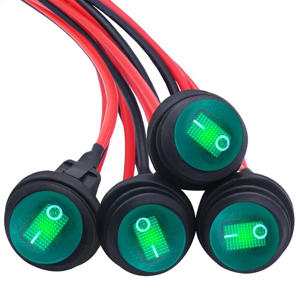 mankk 4Pcs Waterproof Rocker Switch 12V 20A Round Toggle Switch