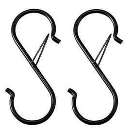 S-Shaped Hook with Lock, Hanging, for Kitchen, Bathroom, Veranda, Storage, Fall Prevention (Black, 2, Pieces)