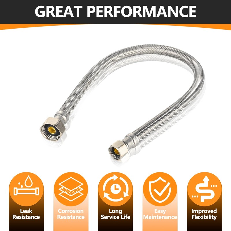 20-Pack HeSun 12-Inch Stainless Steel Braided Faucet Hose, 1/2" FIP