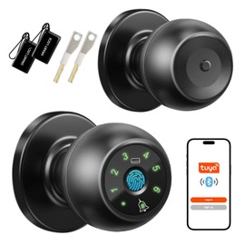 Fingerprint Door Lock, Smart Keyless Entry Door Knob with Keypad and Doorbell, 5-in-1 Biometric Door Lock with Fingerprint, Password, IC Card, Key & App Control(6 Languages) for Home, Bedroom, Office