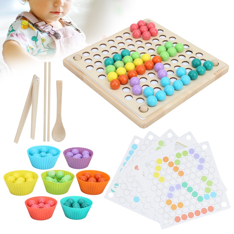 Children Wooden Clip Beads Puzzle Board Hands Brain Training Bead