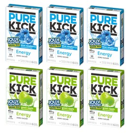 Pure Kick Singles To Go, Jolly Rancher Energy Drink Mix, Variety Pack, 3 Boxes Blue Raspberry 3 Boxes Green Apple (36 Single Servings)