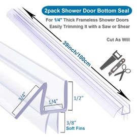 MiFacie Door Bottom Seal, 2 PCS Frameless Door Seal, Ultra Clear Shower Door Seal Strip, Stop Shower Leaks and Create a Water Barrier(1/4" x 39")