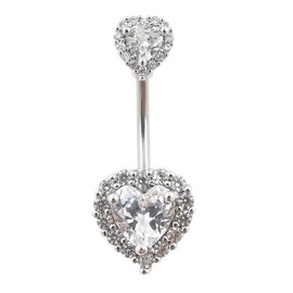 Excepro Belly Rings 316L Surgical SS PVD Plated Multicolor Heart CZ Navel Piercing Shiny Belly Button Rings (white)