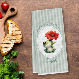 CosxHabitat Frog Gifts Kitchen Towels for Women Girls, Vintage Striped Hand Tea Dish Towels for Kitchen Bathroom Decor, 16x24 Inches