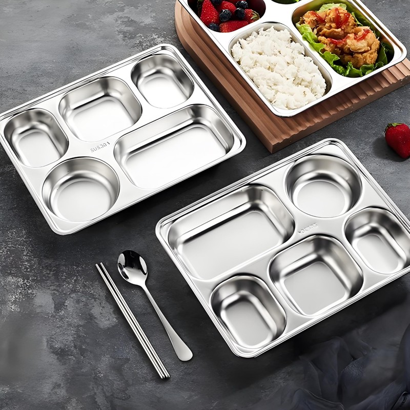 2 Pack Stainless Steel Snack Containers with Lids, Rectangular Divided