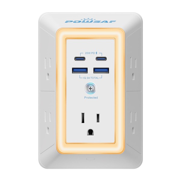 Multi Plug Outlet Surge Protector - POWSAF 5 Outlet Extender