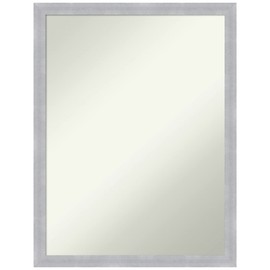 Amanti Art Wall Mirror, Grace Brushed Nickel Narrow Frame Mirror for Wall Decor or use as Bathroom Mirror for Over Sink (26 x 20 in.) Non-Beveled Mirror, Silver Mirror, Modern Mirror from WI, USA
