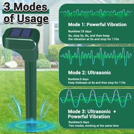 Mole Repellent for Lawns 4 Pack,Solar Gophe Repeller Ultrasonic Gopher Repellent,IPX7 Waterproof Outdoor Vole Vibration Stakes for Yard,Mole Deterrent Spike for Chipmunk Groundhog Snake Rodent,3 Modes