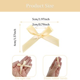 YJFY Pack of 100 Bows with Elastic Bands for Crafts, Bowknot, Mini Bows, Satin Ribbon Bows with Elastic Bands for Weddings, Handmade Products Crafting (Champagne)