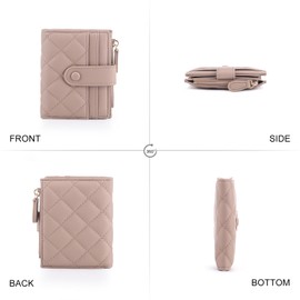 CHAOFANXI Women's Small Bifold Leather Purse for Women, Small and Short Format Purse Small Wallet with Multiple Compartments, Milk tea, Modern