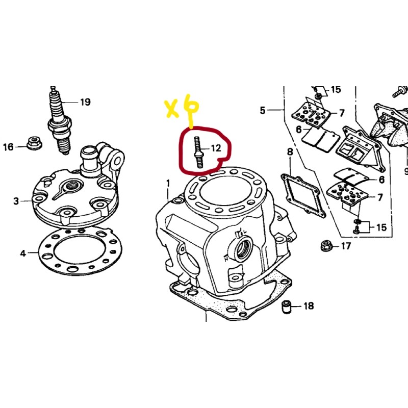 HONDA CR250 CR 250 ENGINE CYLINDER HEAD STUDS x6, 1997-2001,