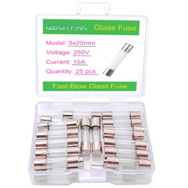 QBGTFAK 25 Pcs 5x20mm 15 A 15 amp 250 V 0.2x0.78 Inch Volt F15AL250V Fast-Blow Glass (15A)