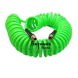 Cal-Hawk 1/4" x 30 foot POLYURETHANE RE COIL AIR HOSE male SWIVEL Fittings GREEN recoil