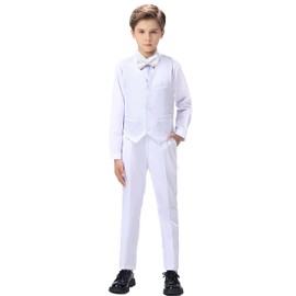 Boys White Suit for Toddler Boy Kids Formal Tuxedo Dress First Communion Suits Vest and Pants Set with Shirt Bow Tie 5T