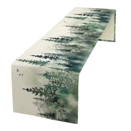 Forest Table Runners Foggy Forest Mountains Landscape for Indoor Outdoor Party Dinner Festival Rustic Farmhouse Holiday Home Kitchen Dining Room, 13x36in