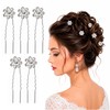 WedDecor Silver Rose Flower Crystal Rhinestone Hair Pins, Pack of