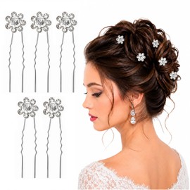 WedDecor Silver Rose Flower Crystal Rhinestone Hair Pins, Pack of 10