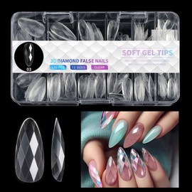 Acrylic Press Nails - Transparent Acrylic False Nail in Almond Shape | Manicure Supplies, 120 Full Cover Removable Acrylic Nails for Manicure Enthusiasts, Home, Salon Use