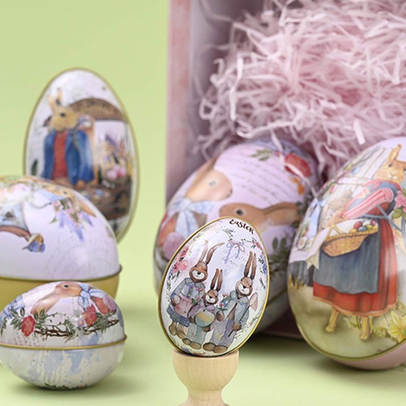zalati Easter Bunny Tin Box, 6 Pieces Egg Shaped Candy