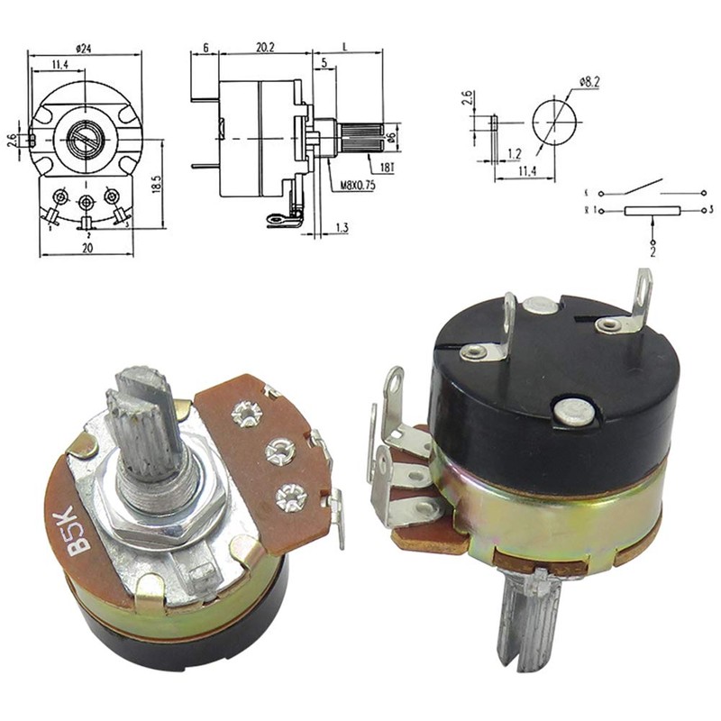 Molence 5PCS WH138 5K ohm Rotary Potentiometer with Switch, Single