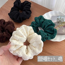 HAPVITAL Chou Chou Chiffon Chou Stylish Adult Hair Rope, Large, Solid Color, Hair Accessory, Extra Large, Hair Accessory, Elegant, Satin, Simple (Set of 4 Cotton Hair Bands)