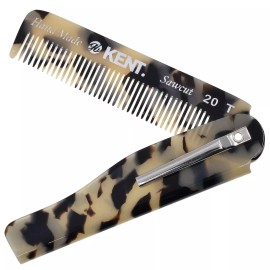 Kent 20T Handmade Folding Pocket Comb for Men, Fine Tooth Hair Comb Straightener - Graphite