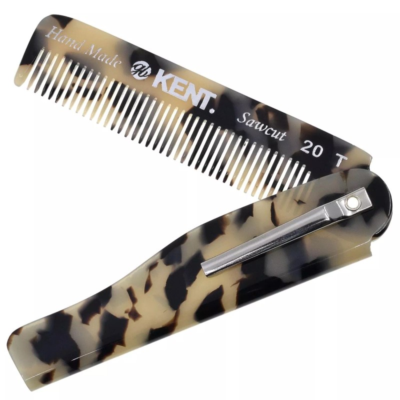 Kent 20T Handmade Folding Pocket Comb for Men, Fine Tooth