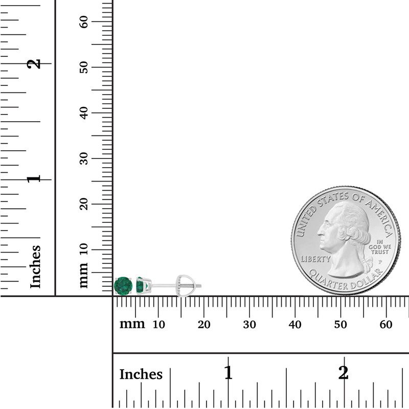 925 Sterling Silver 4mm Round Created Green Emerald May Birthstone