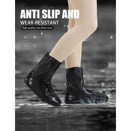 iCreek Waterproof Shoe Cover Non-Slip Elastic Rain Boot Men's and Women's Shoe Covers Outdoor Overshoes Shoe Reusable Protectors Covers for Hiking, Motorcycle, Cycling, Black