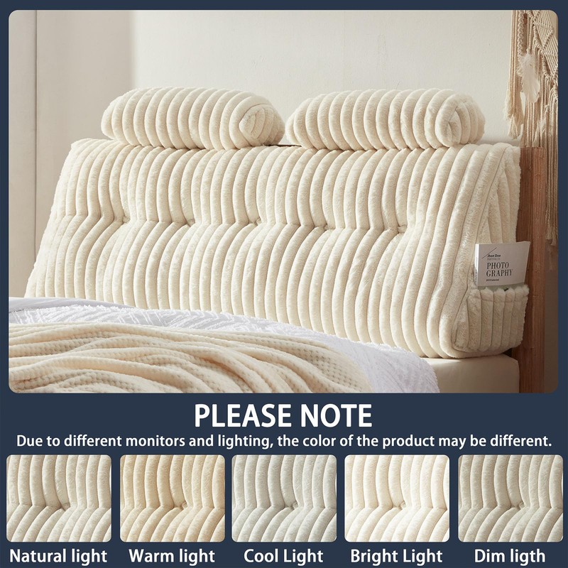 Rycwola Faux Fur Headboard Pillow with 2 Pack Neck Roll