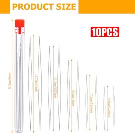 WGFD 10 Pcs Beading Needles - 5 Sizes Stainless Steel Big Eye Collapsible Sewing Needles for Craft, Embroidery, and Jewellery Making (5.8cm, 7.5cm, 10.2cm, 11.5cm, 12.7cm)