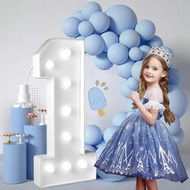 2.4FT/28.74in Marquee Light up Numbers Marquee with White Lights for Birthday Party Large Mosaic Frame Letter Cardboard Pre-Cut Giant Cut-Out Thick Foam Board Sign DIY Decorations Number 1