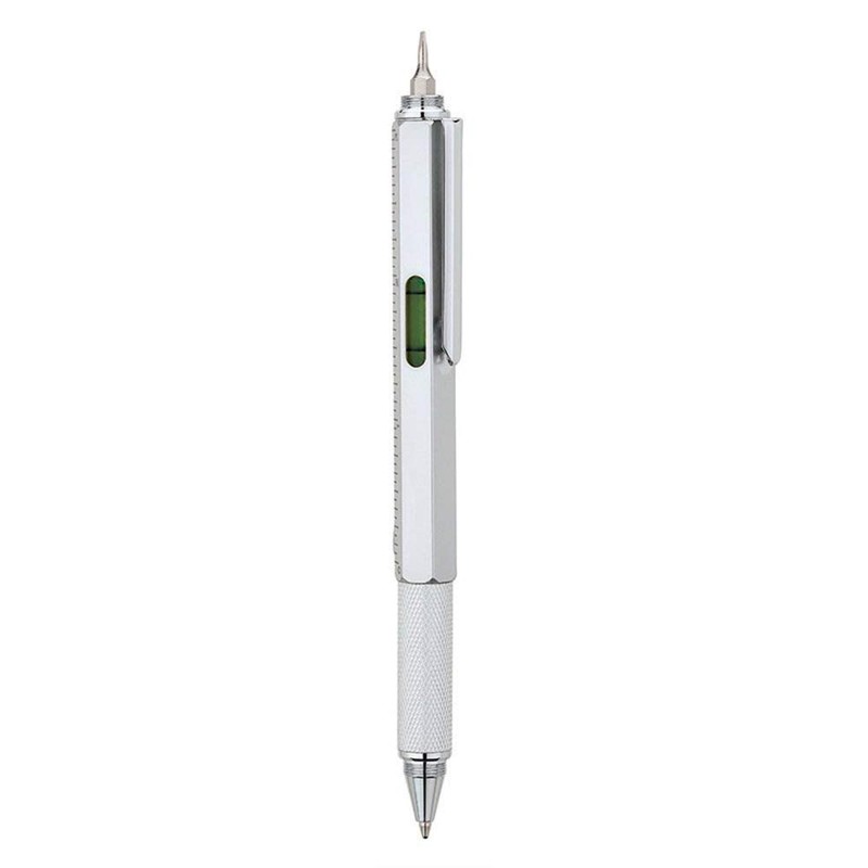 Twist-action Metal 5-in1 Ballpoint Pen and Stylus with 3" Ruler,