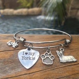 I Love My Yorkie Bracelet Yorkshire Terrier Charm Bangle for Dog Mom Pet Jewelry